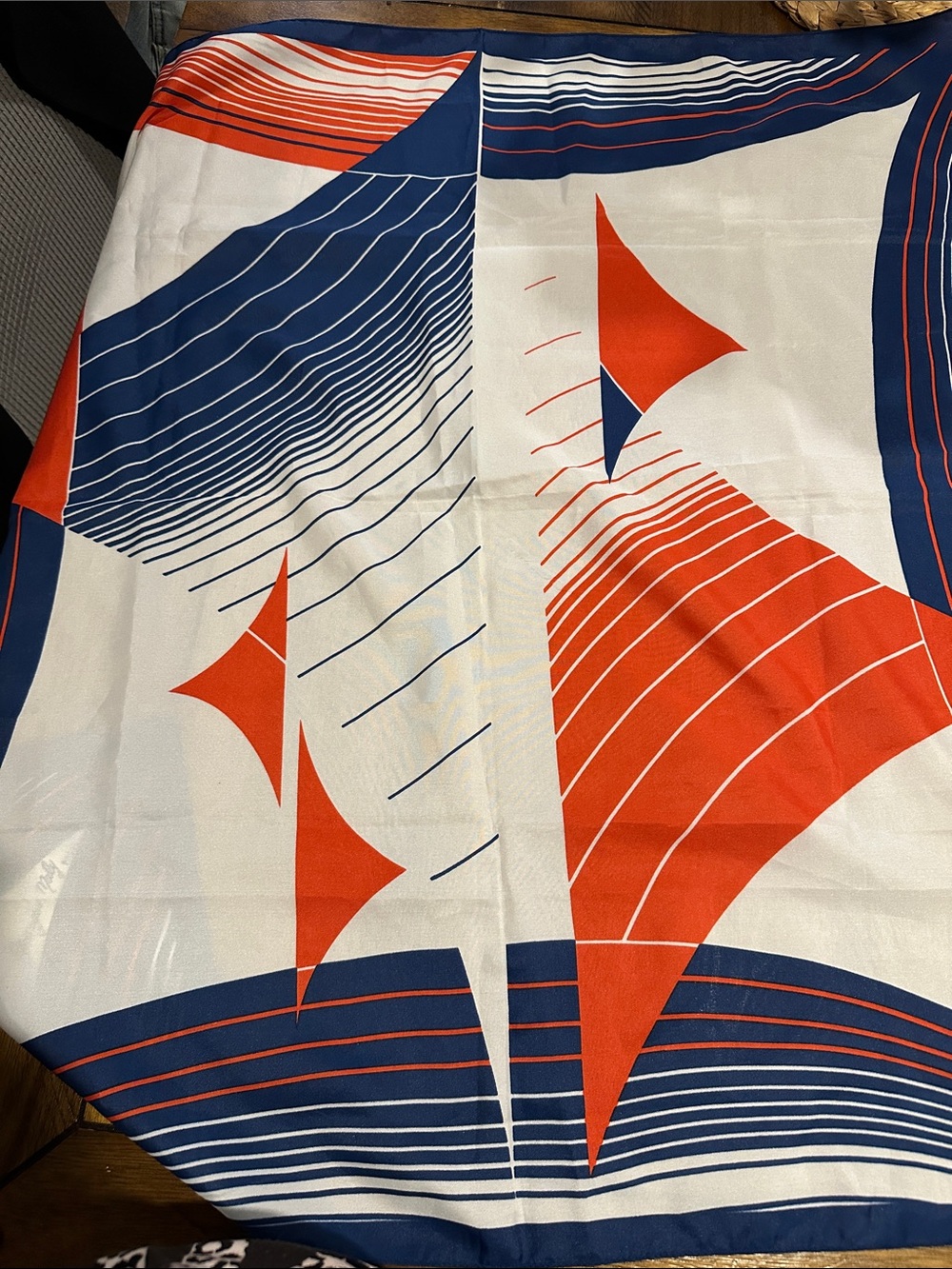 Geometric Sail Pattern Scarf in Navy, Red & White
